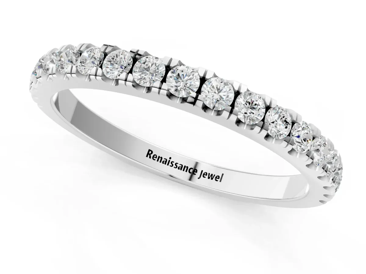 Round Diamond Classic Half Eternity Band with Shared Prong Setting Silver