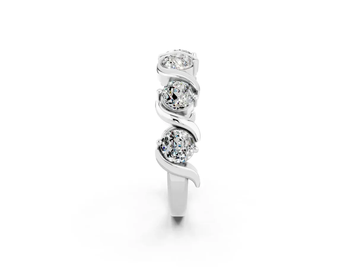 Six-Stone Round Moissanite Wave Band with Shared Prong Setting White gold