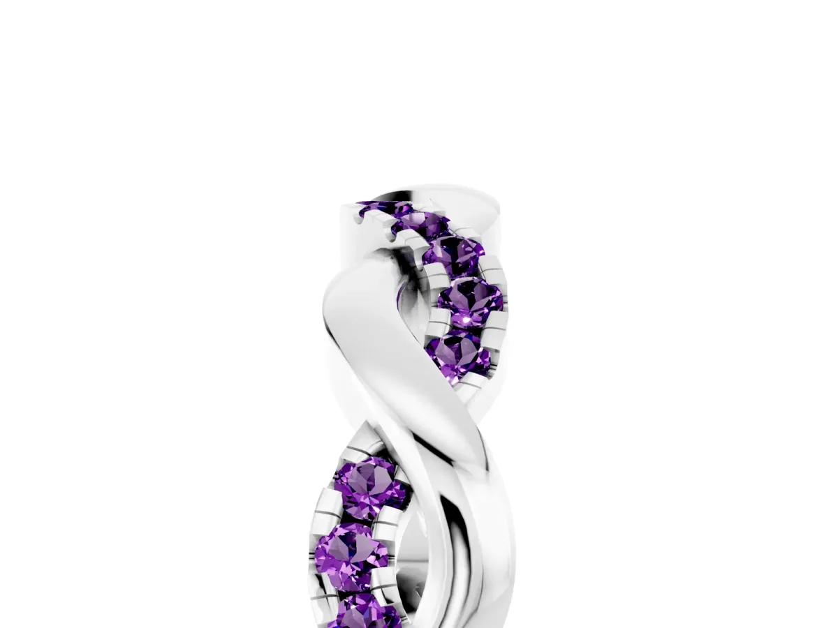 Pavé Round Amethyst Twist Eternity Band with Shared Prong Setting Platinum