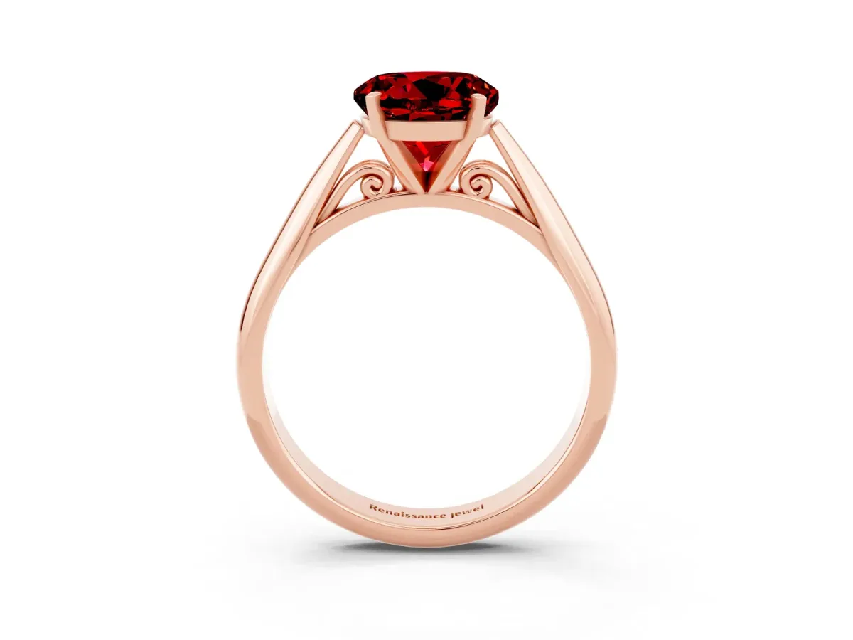 Round Cut Ruby Solitaire Engagement Ring with Cathedral Setting and Four-Prong Mount Rose gold