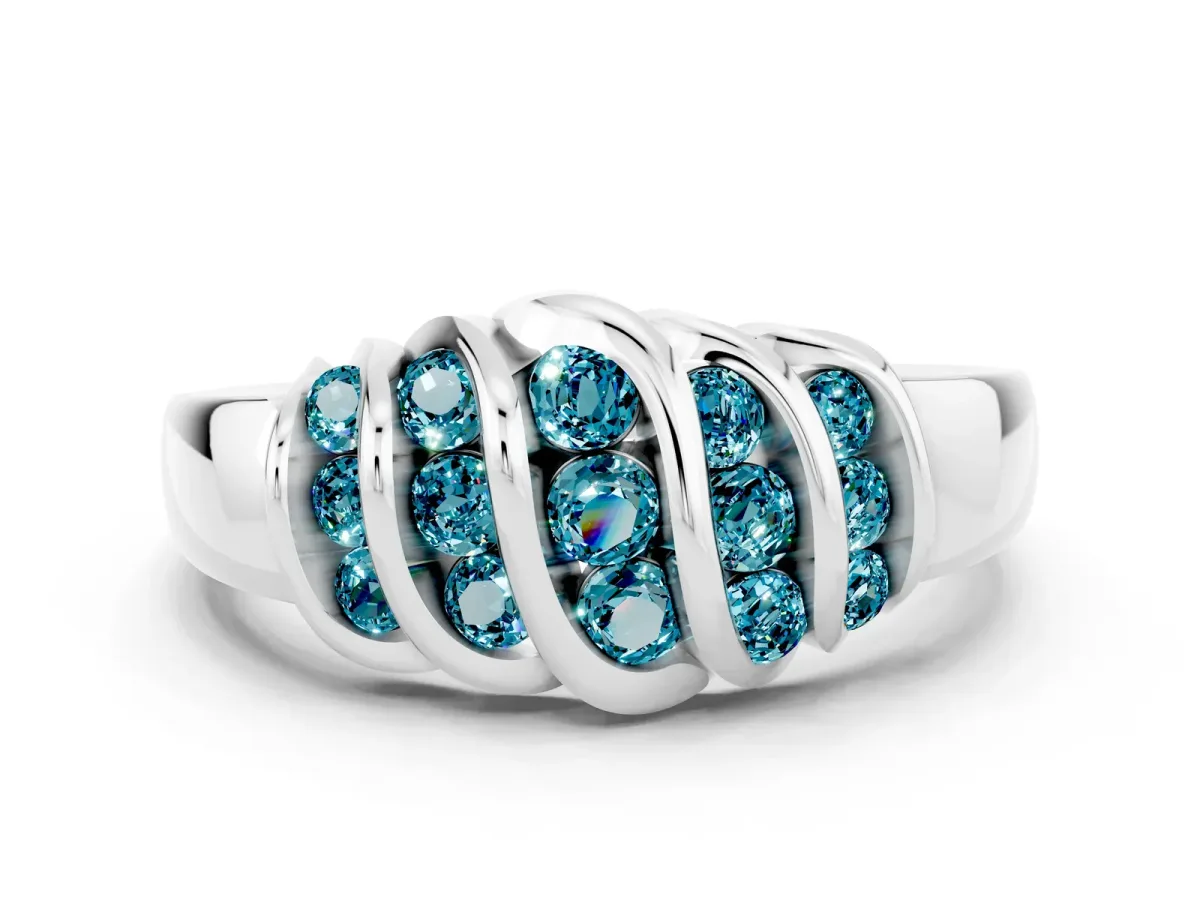 Round Blue Topaz Multi-Row Crossover Band Silver