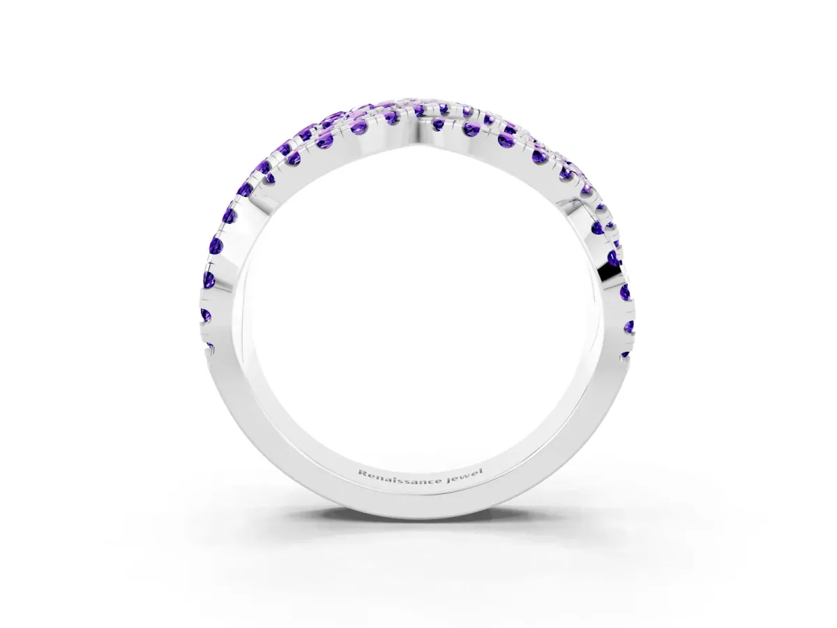 Pavé Round Tanzanite Infinity Twist Band with Shared Prong Setting White gold