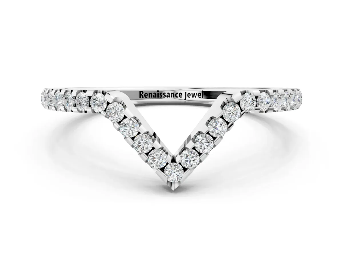V-Shaped Pavé Round Diamond Chevron Band with Shared Prong Setting Silver