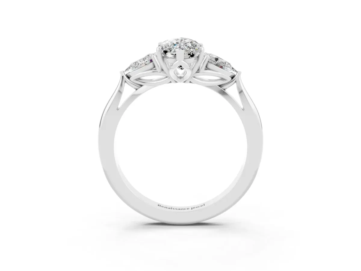Marquise Cut Moissanite Three-Stone Ring with Pear Side Stones and Prong Setting Silver