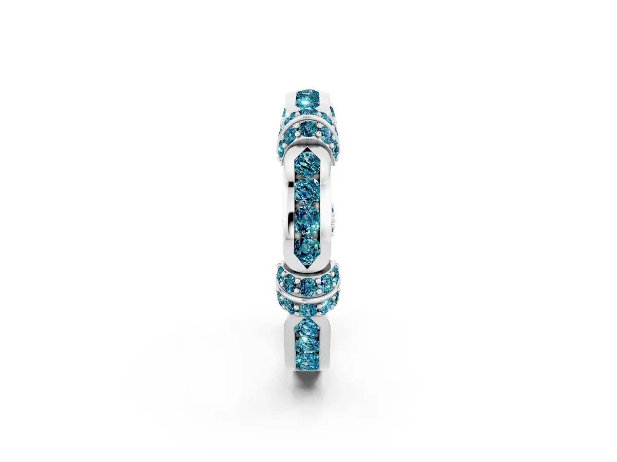 Pavé Round Blue Topaz Link Band with Bezel Setting Silver