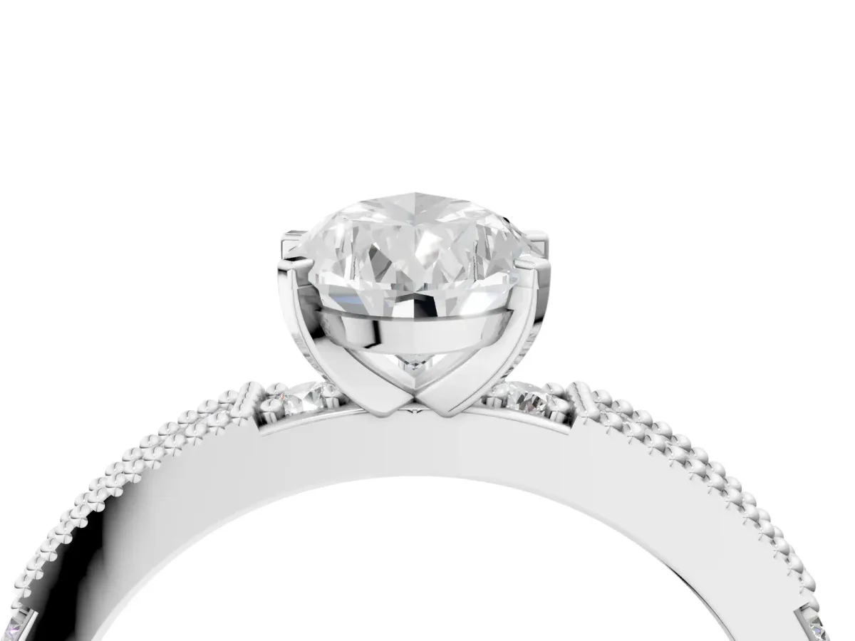 Pear Cut Solitaire with Pavé Band and Four-Prong Setting Silver