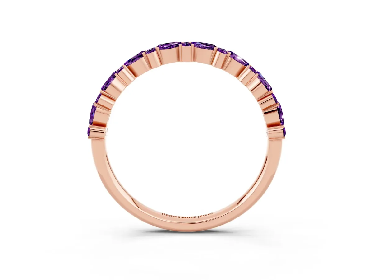 Pear and Round Amethyst Wedding Band Rose gold