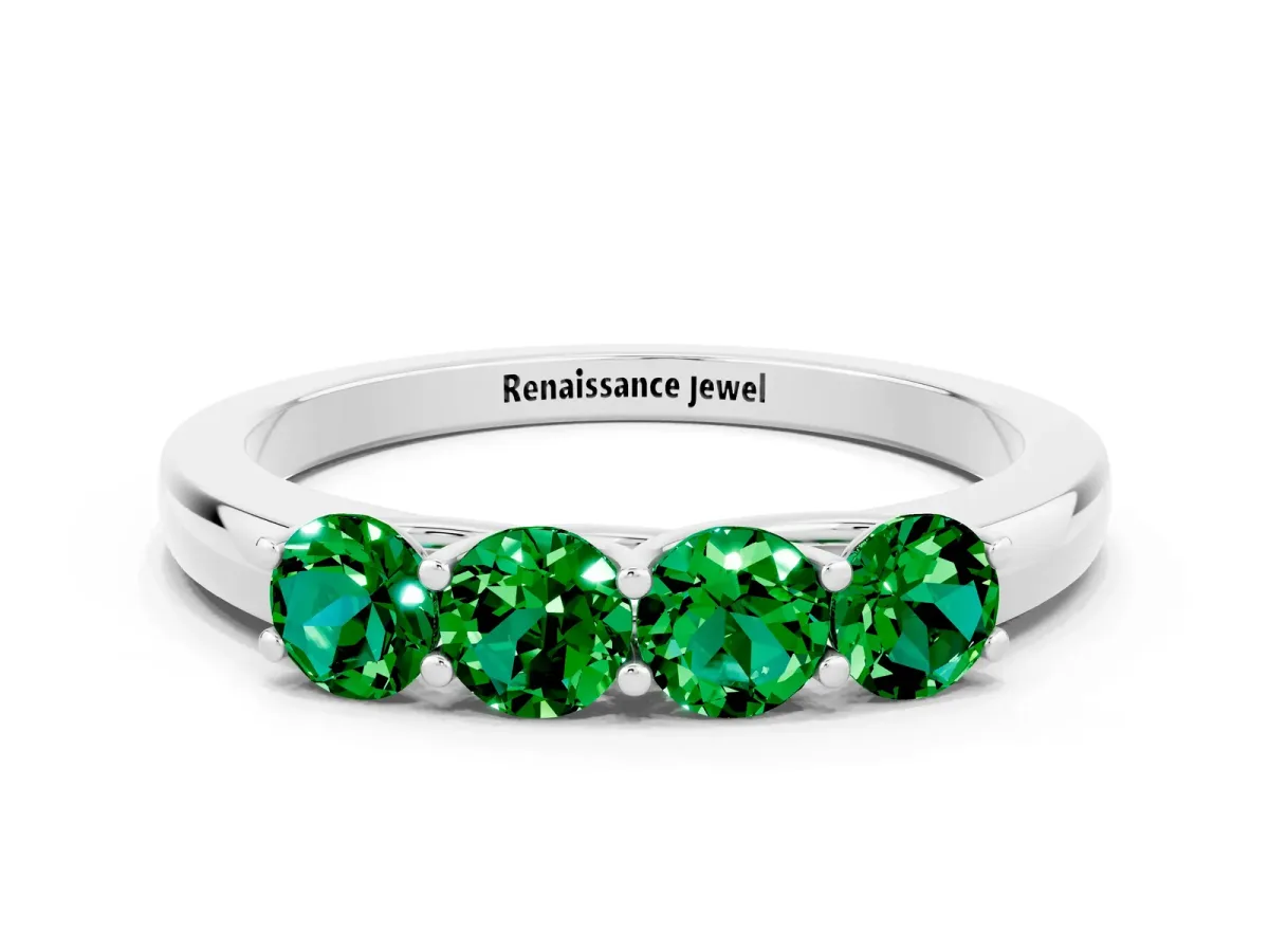 Four-Stone Round Emerald Prong-Set Band White gold