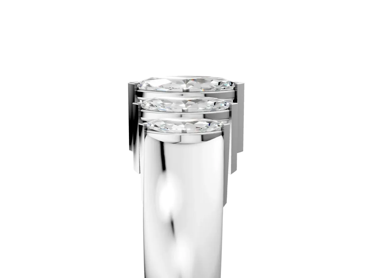 Five-Stone Marquise Diamond Bar Set White Gold Band Silver