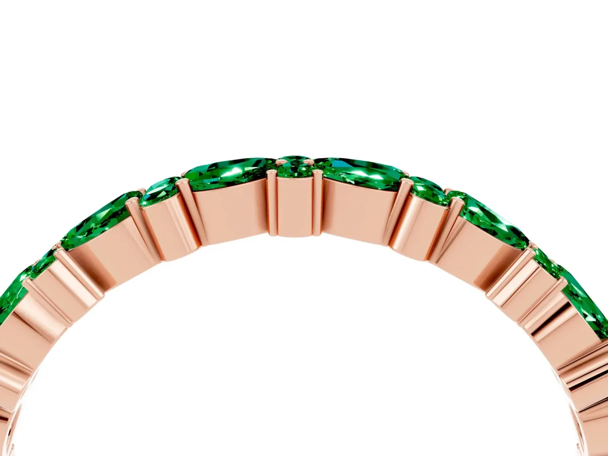 Pear and Round Emerald Wedding Band Rose gold