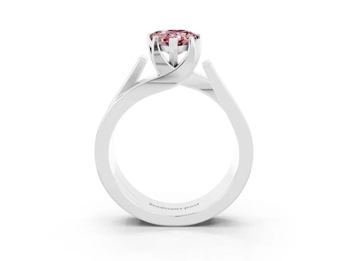 Modern Tension Set Pear Cut Morganite Solitaire Wide Band Ring Silver