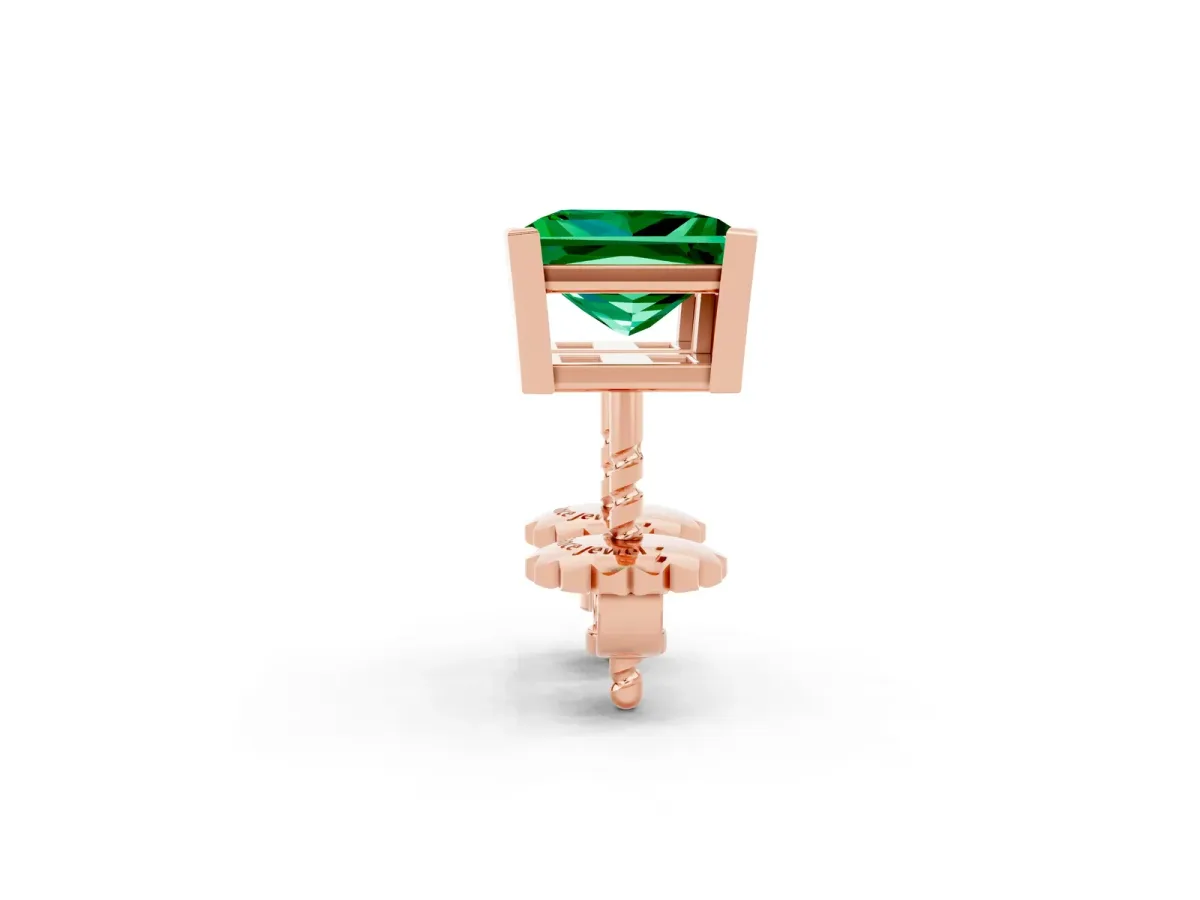 Princess Cut Emerald Stud Earrings Rose gold
