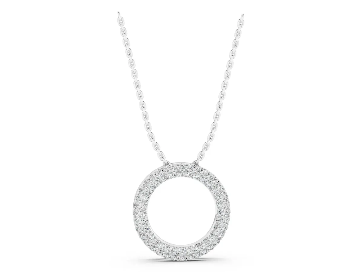 Round Pavé Diamond Circle Pendant Silver