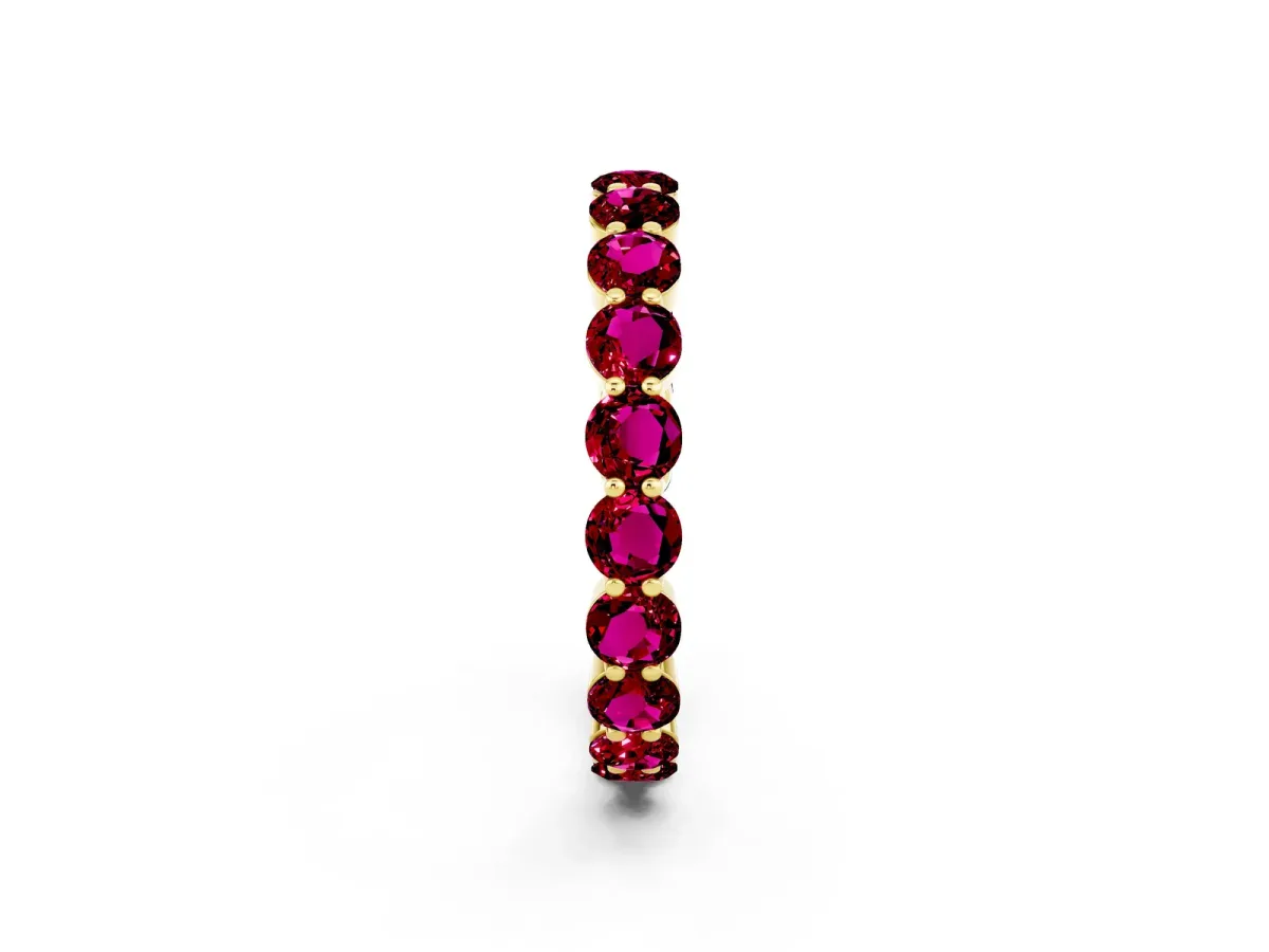 Round Garnet Eternity Band with U-Prong Setting Yellow gold