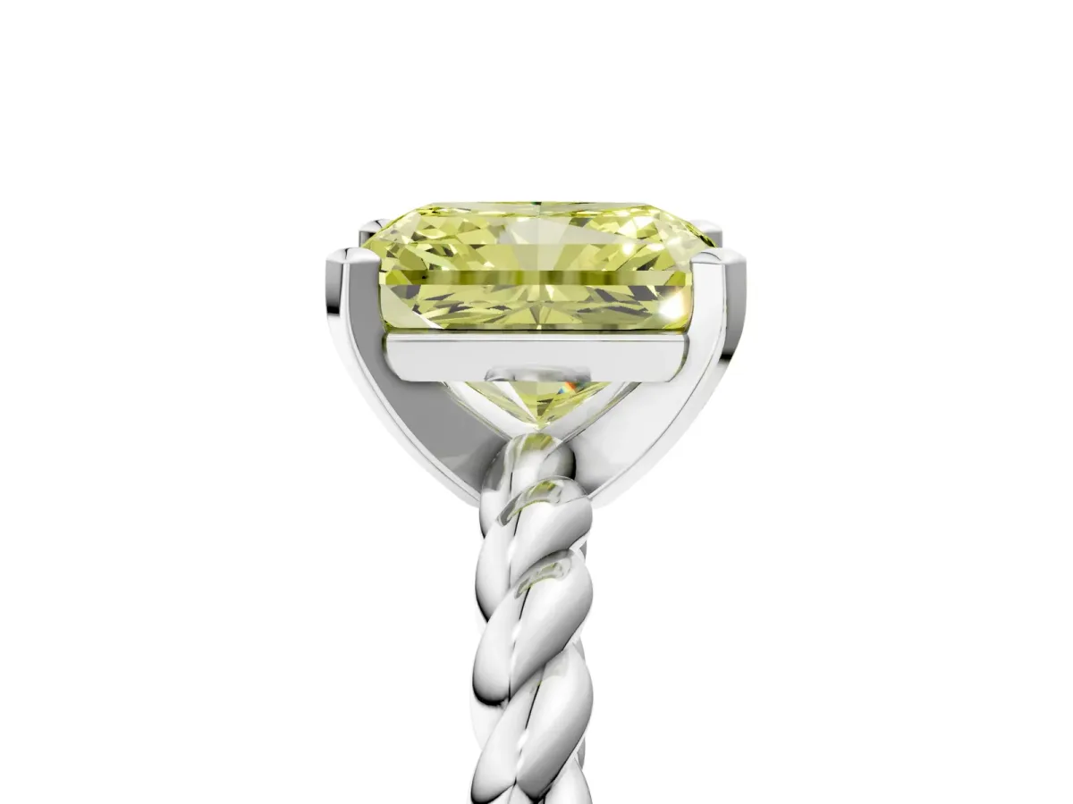 Fancy Yellow Radiant Cut Cut Solitaire Twisted Band with Four-Prong Setting Platinum