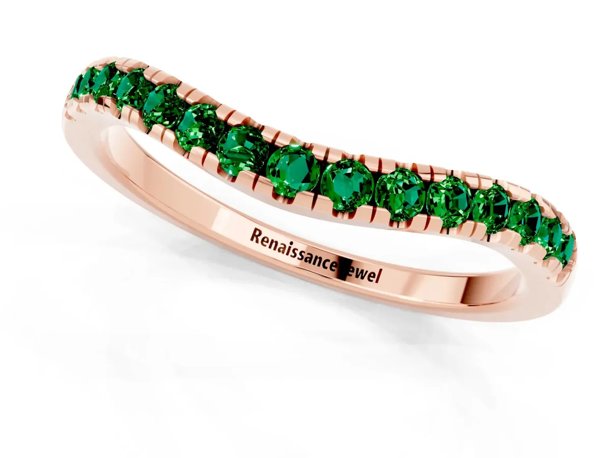 Emerald Pavé Curved Wedding Band Rose gold
