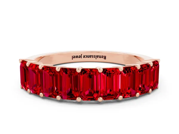 Emerald Cut Ruby Prong-Set Eternity Band Rose gold