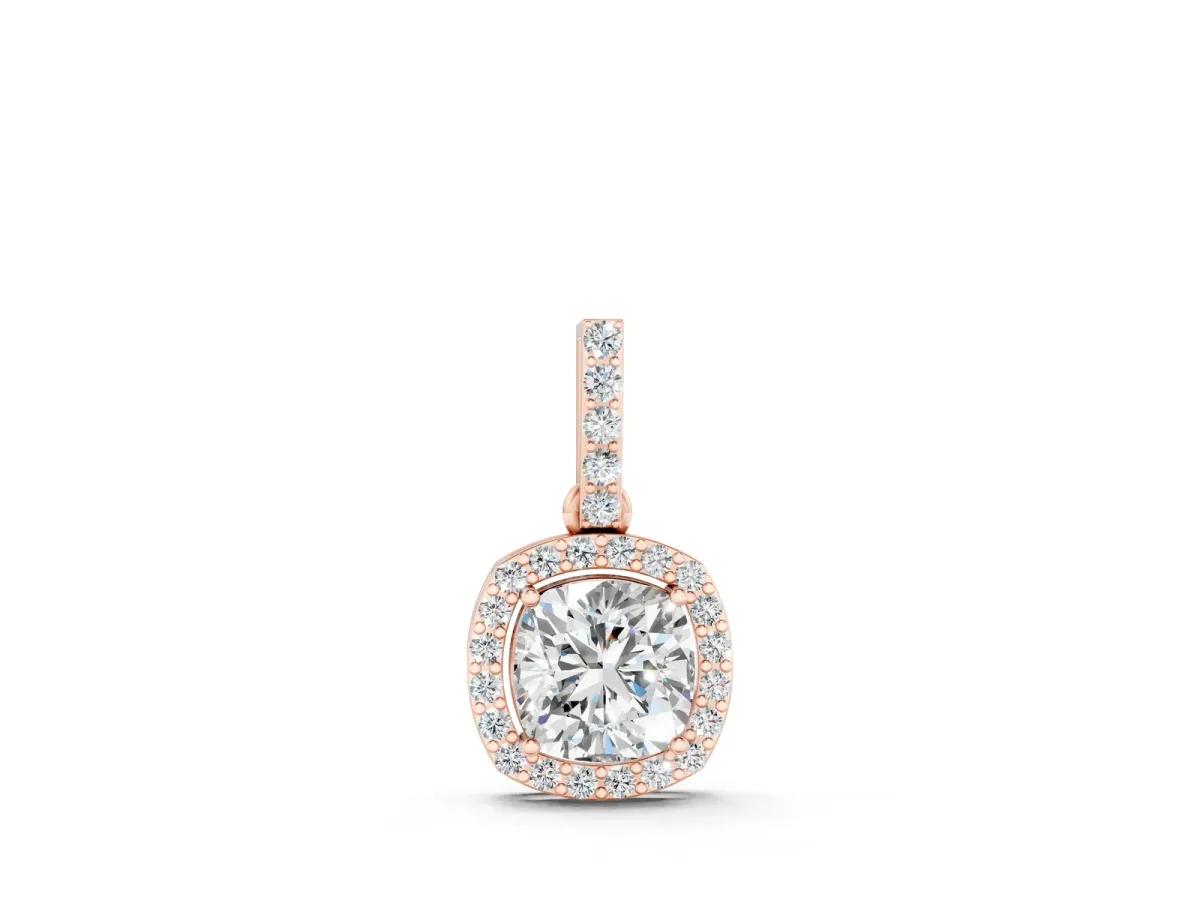 Cushion Halo Diamond Pendant with Prong Setting Rose gold
