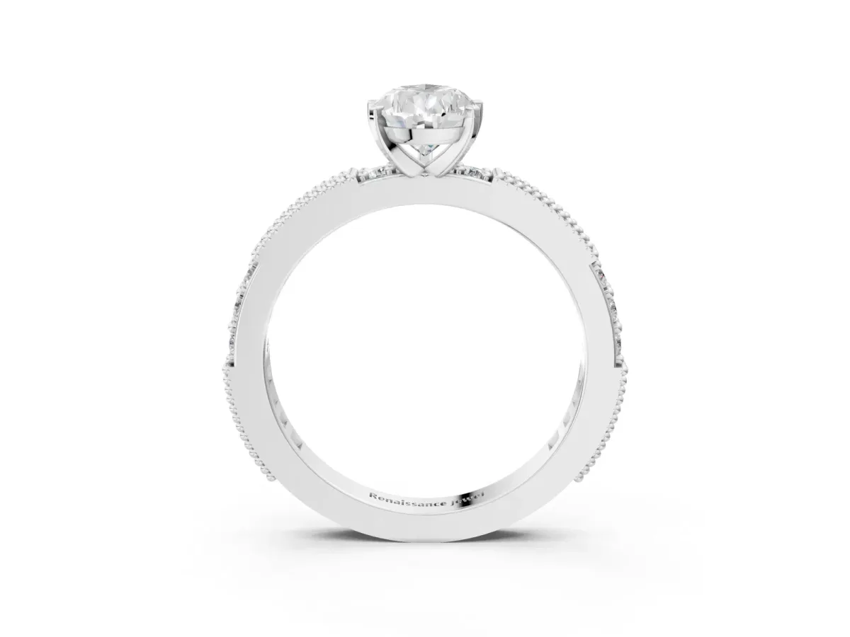 Pear Cut Solitaire with Pavé Band and Four-Prong Setting Silver