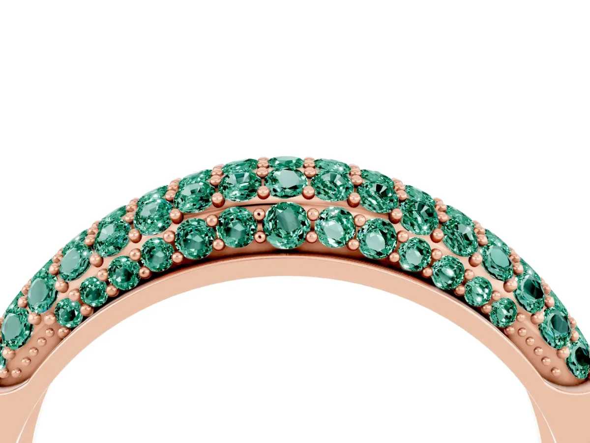 Three-Row Pavé Round Green Sapphire Dome Band Rose gold