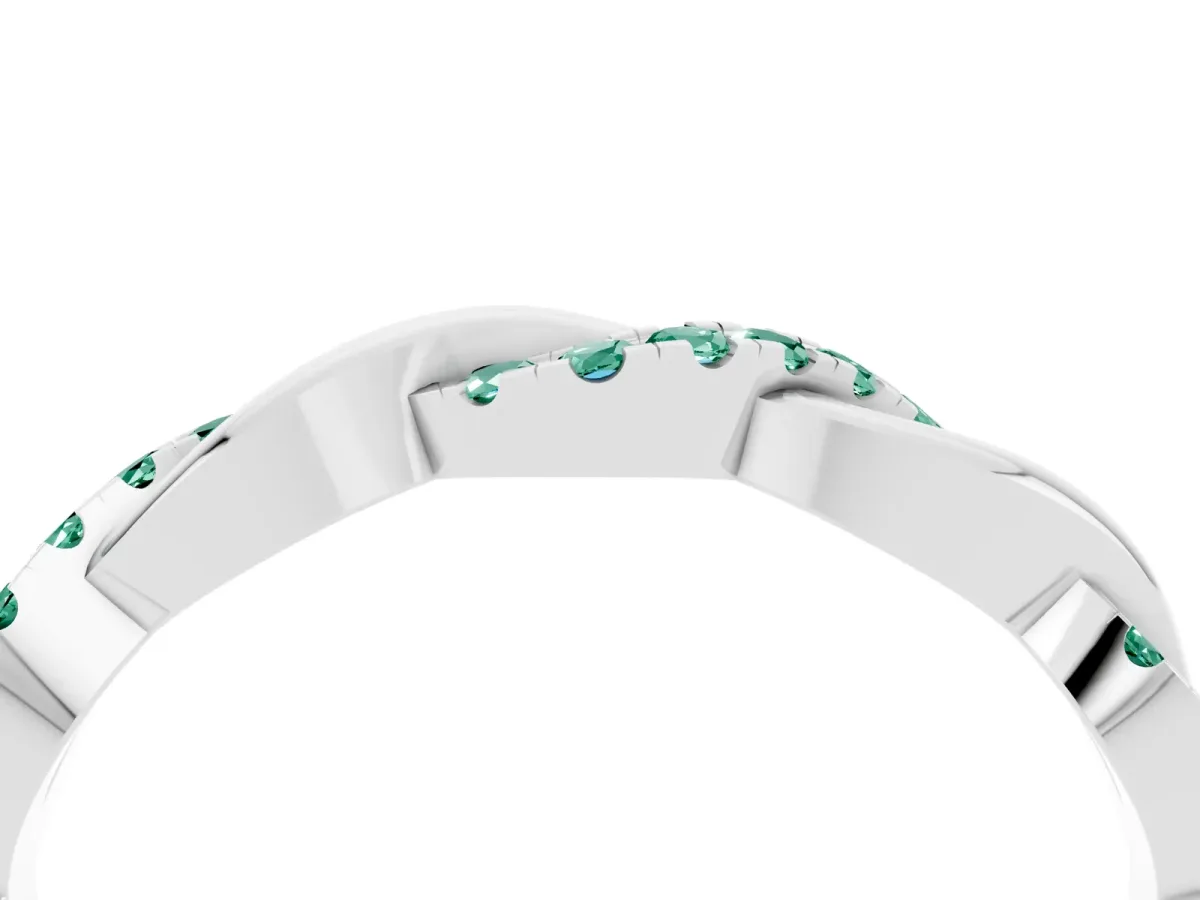 Round Green Sapphire Twist Eternity Band with Pavé Setting Platinum