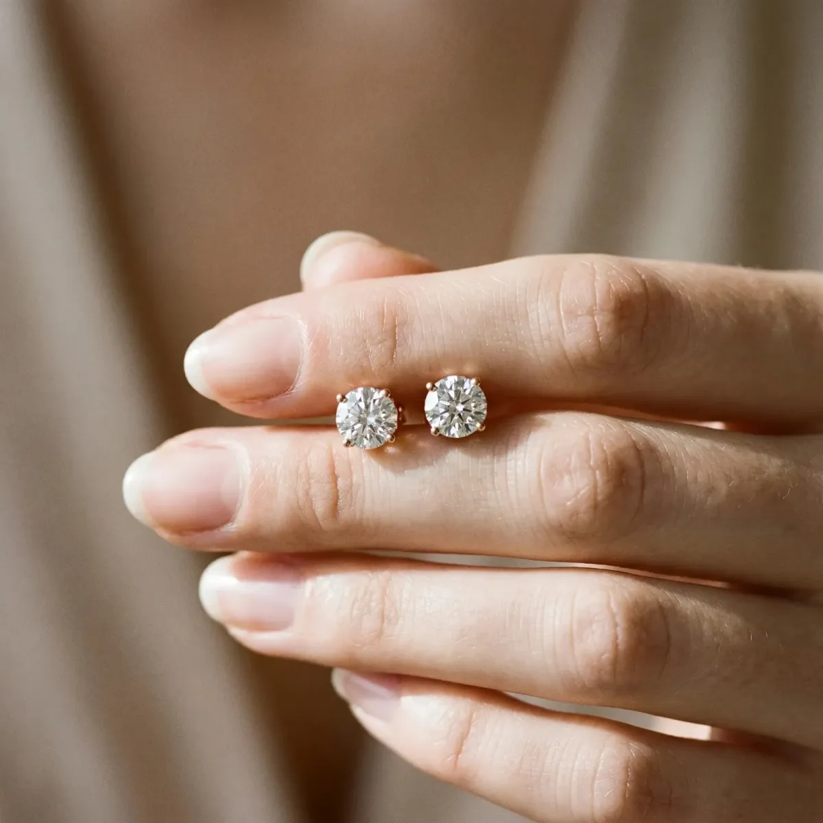 Round Solitaire Diamond Stud Earrings with Four-Prong Basket Setting Rose gold