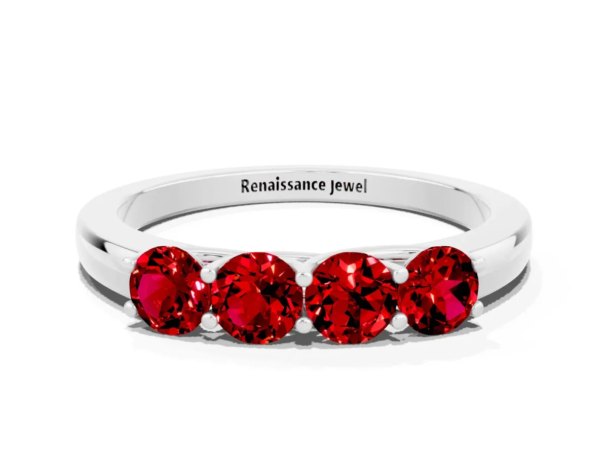Four-Stone Round Ruby Prong-Set Band Silver