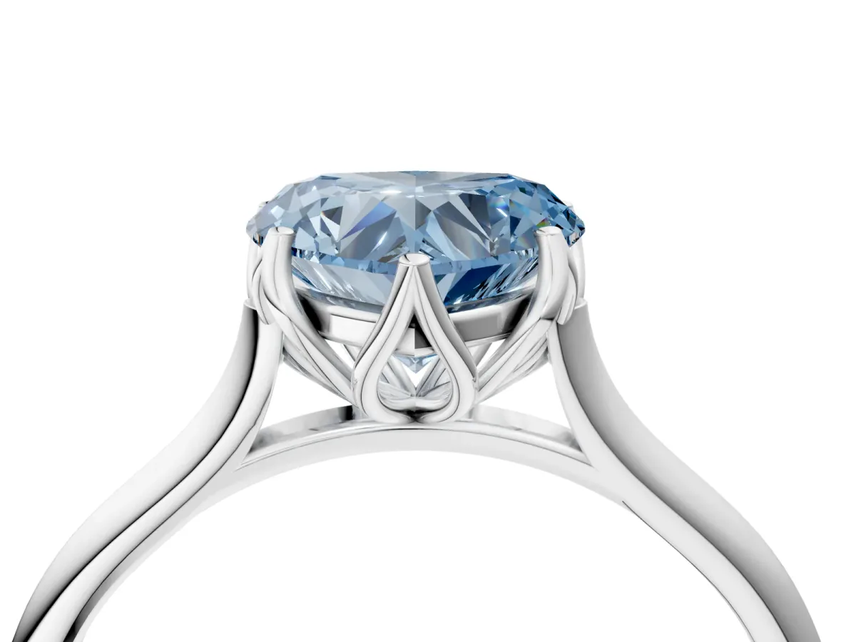 Fancy Blue Heart Cut Solitaire Cathedral Diamond Ring with Six-Prong Setting Platinum