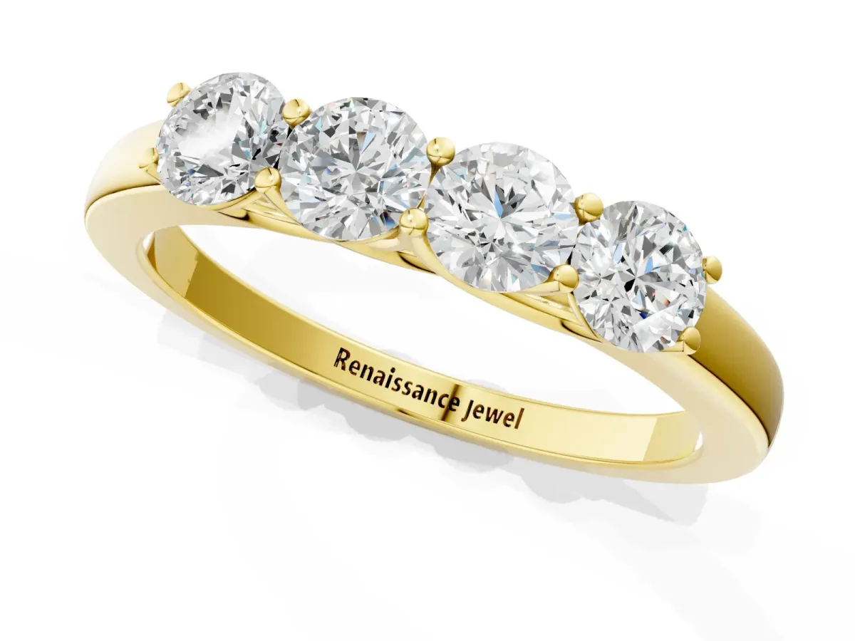 Four-Stone Round Diamond Prong-Set Band Yellow gold