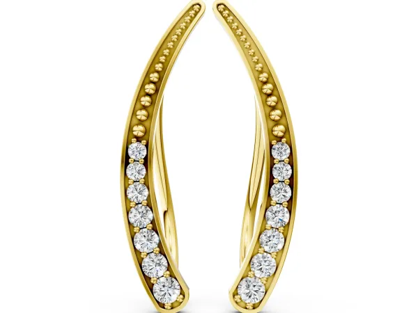 Pavé Round Diamond Curved Bar Earrings Yellow gold