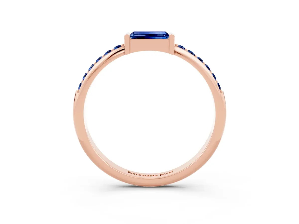 Baguette Blue Sapphire Pavé Band with Bar Setting Rose gold