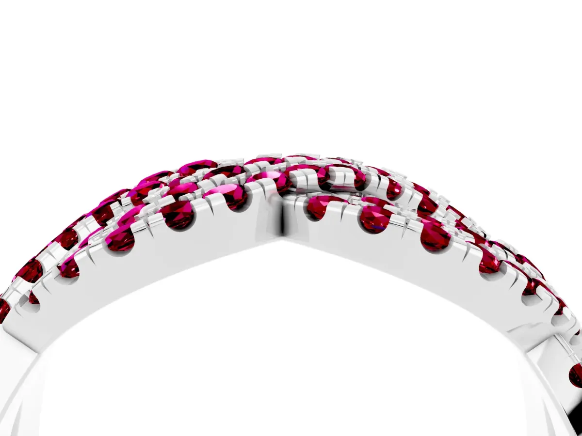 Pavé Round Garnet Infinity Twist Band with Shared Prong Setting Silver
