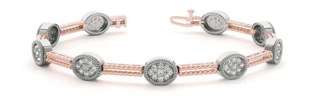 Pave Round Diamond Rope Bracelet with Bezel Setting Rose gold