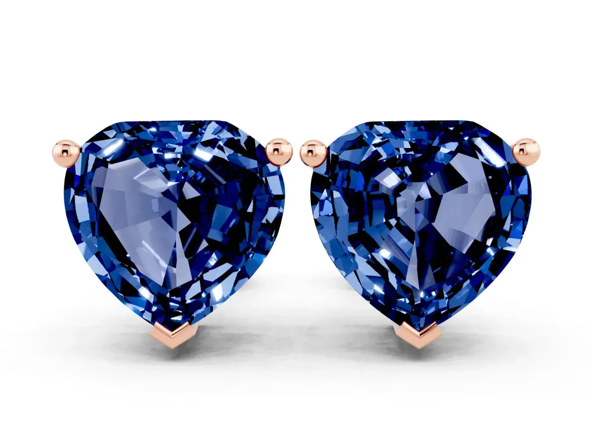 Heart Cut Blue Sapphire Stud Earrings Rose gold
