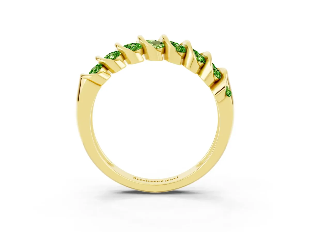 Channel Set Round Peridot Multi-Row Band Yellow gold