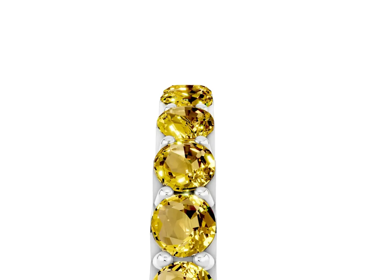 Round Yellow Sapphire Half Eternity Band with Classic Prong Setting Platinum