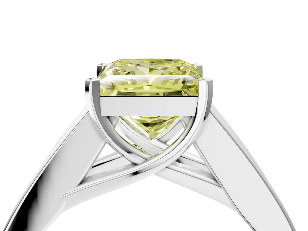 Fancy Yellow Princess Cut Cut Channel Set Solitaire Ring with Four-Prong Setting Silver