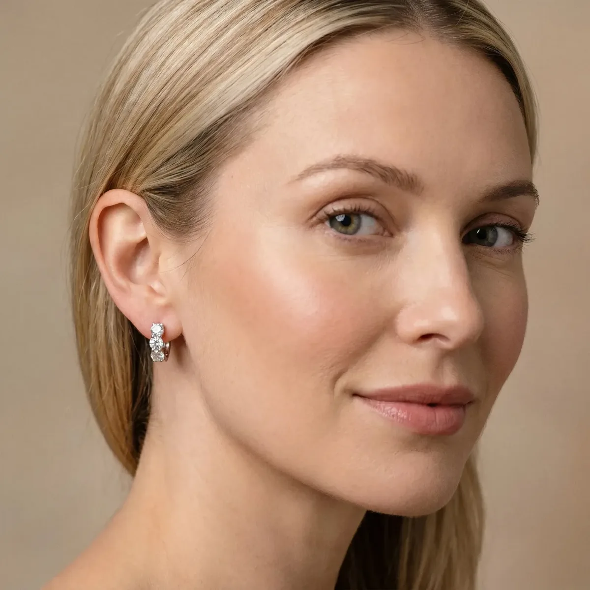 Triple Round Diamond Huggie Earrings with Prong Setting Silver