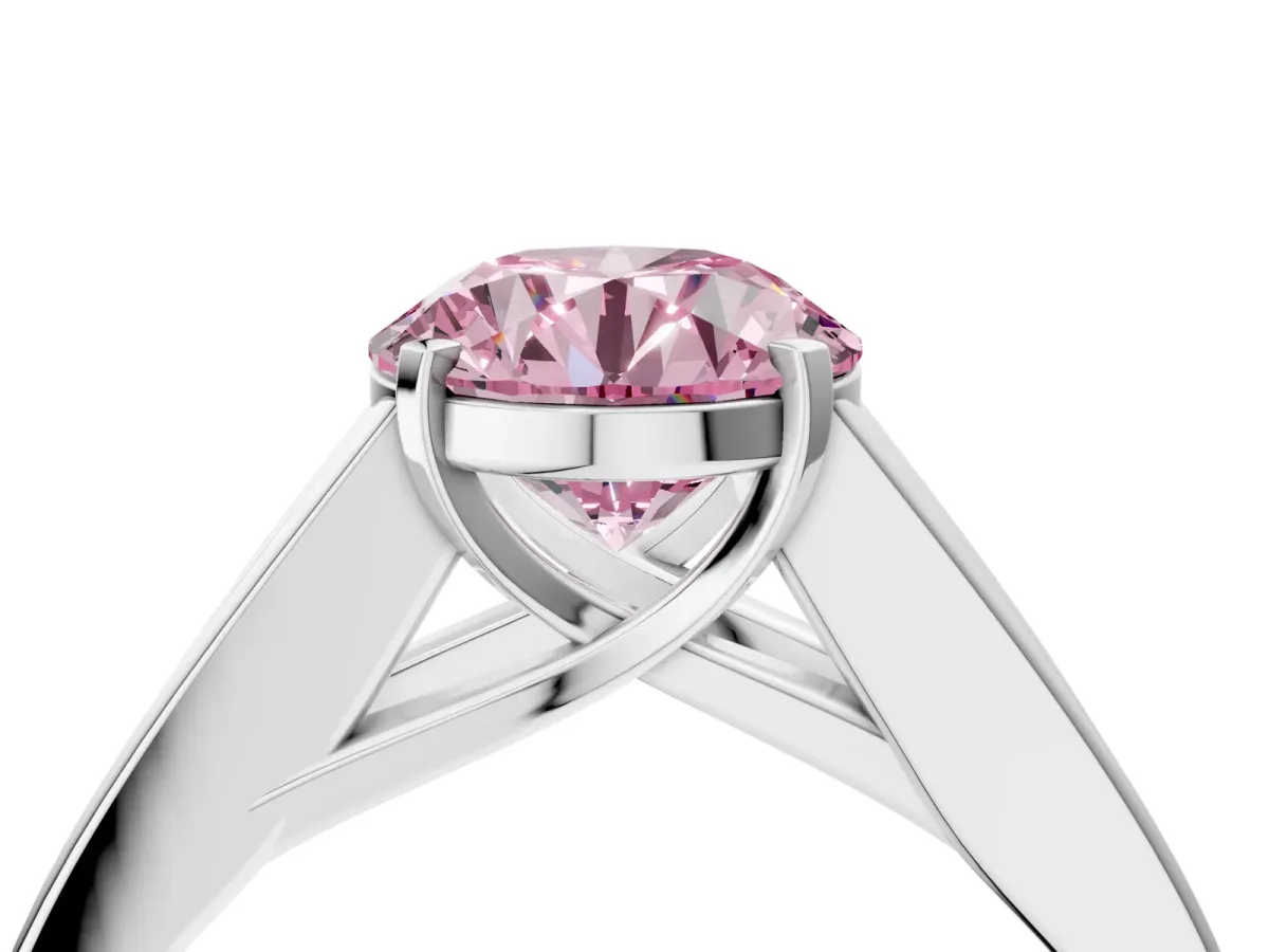 Fancy Pink Round Cut Cut Channel Set Solitaire Ring with Four-Prong Setting Platinum