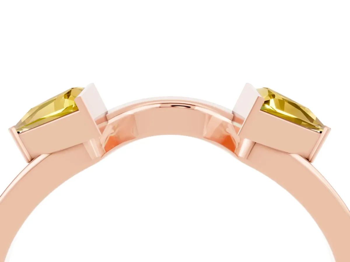 Trillion Yellow Sapphire Open Band Ring with Bezel Setting Rose gold
