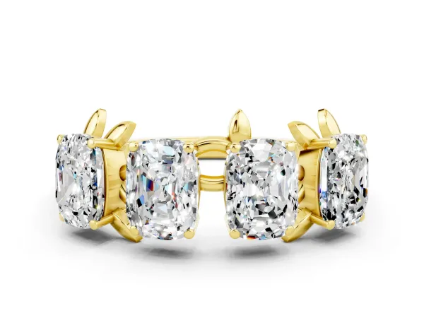 Four-Stone Elongated Cushion Moissanite Band with Nature-Inspired Prong Setting Yellow gold