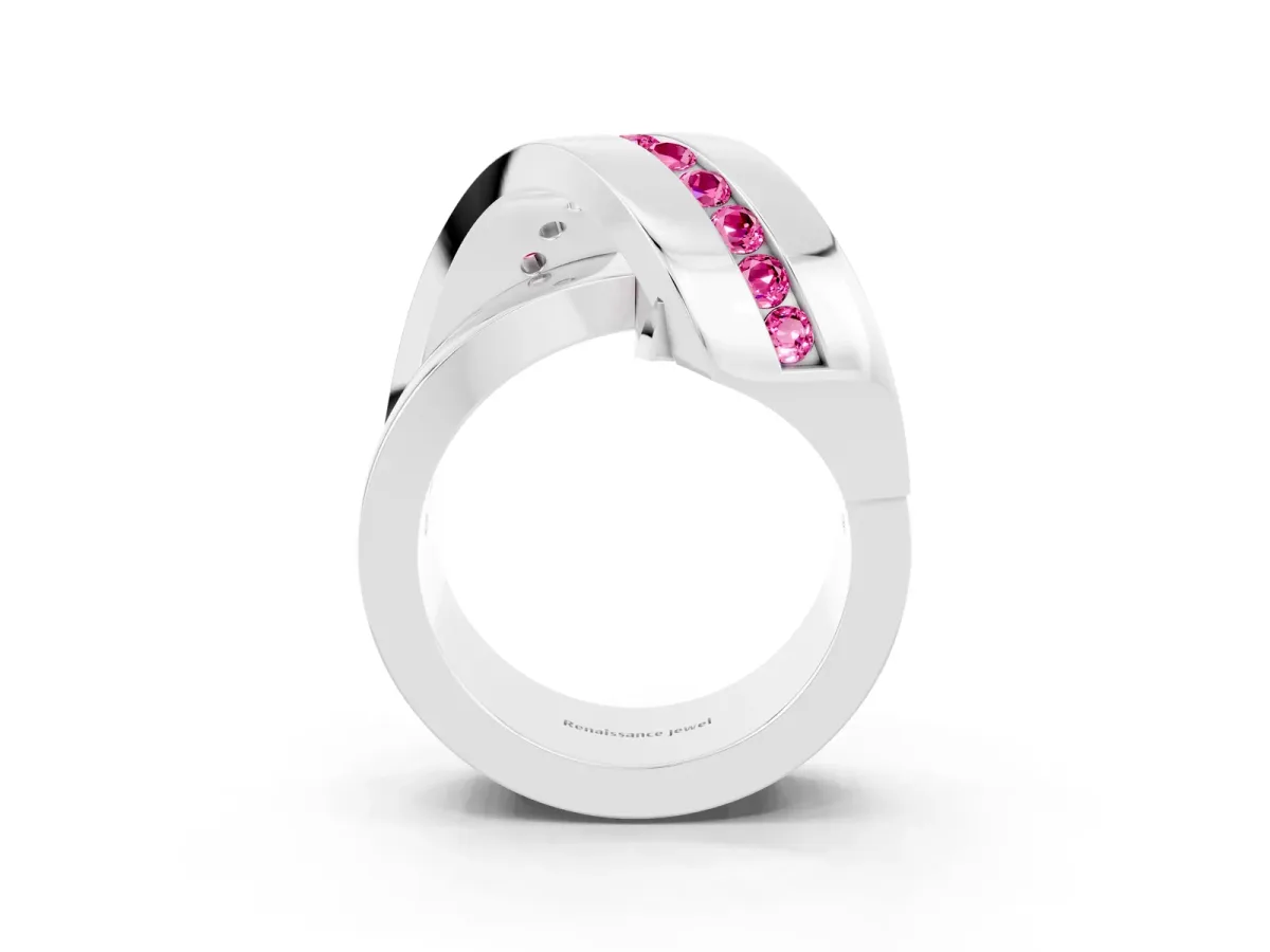 Pavé Round Pink Sapphire Crossover Band with Channel Setting Silver