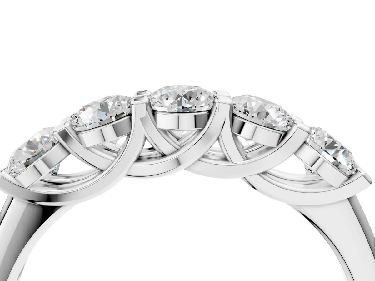 Round Cut Diamond Half Eternity Band with Prong Setting Silver
