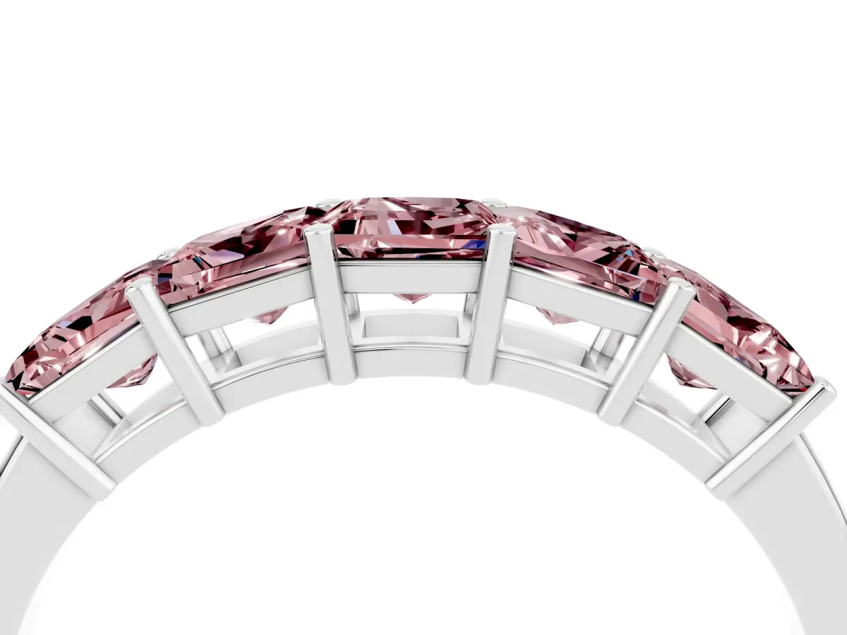 Princess Cut Five-Stone Morganite Band with Prong Setting Platinum