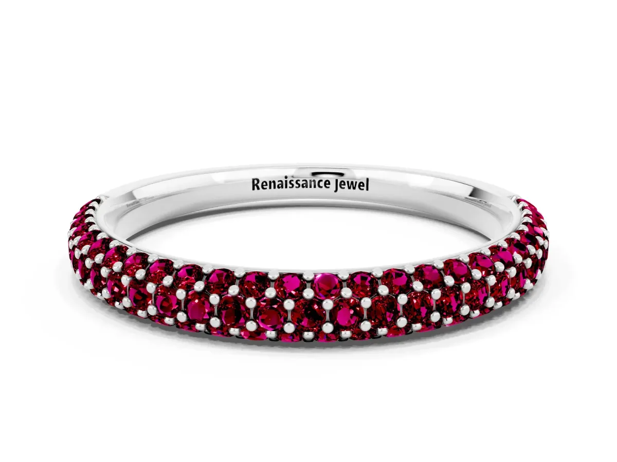 Round Garnet Pavé Eternity Band with Shared Prong Setting Silver