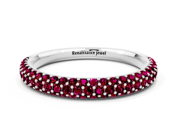 Round Garnet Pavé Eternity Band with Shared Prong Setting Silver