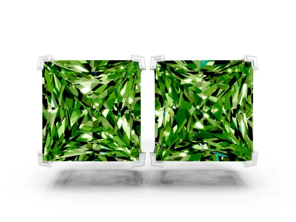 Princess Cut Peridot Stud Earrings Platinum