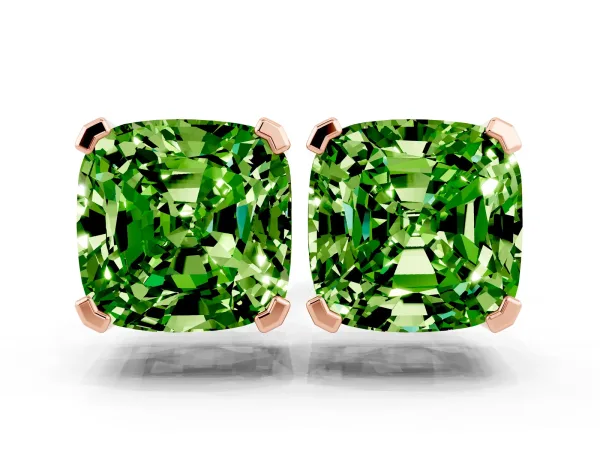 Cushion Cut Peridot Stud Earrings Rose gold