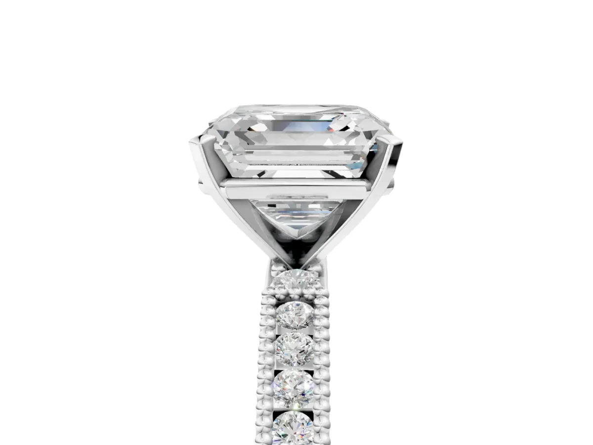 Asscher Cut Solitaire with Pavé Band and Four-Prong Setting Silver