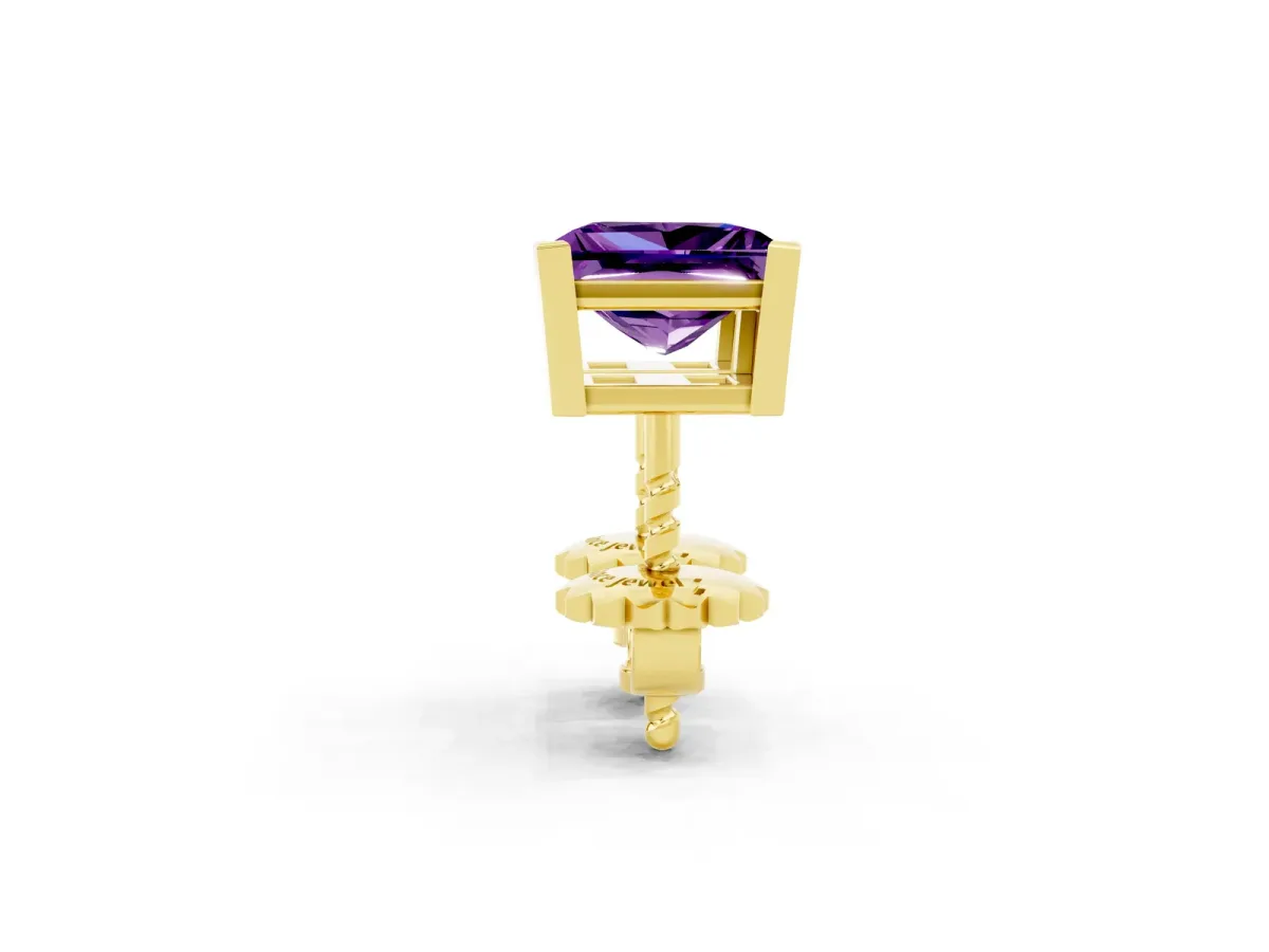 Princess Cut Amethyst Stud Earrings Yellow gold
